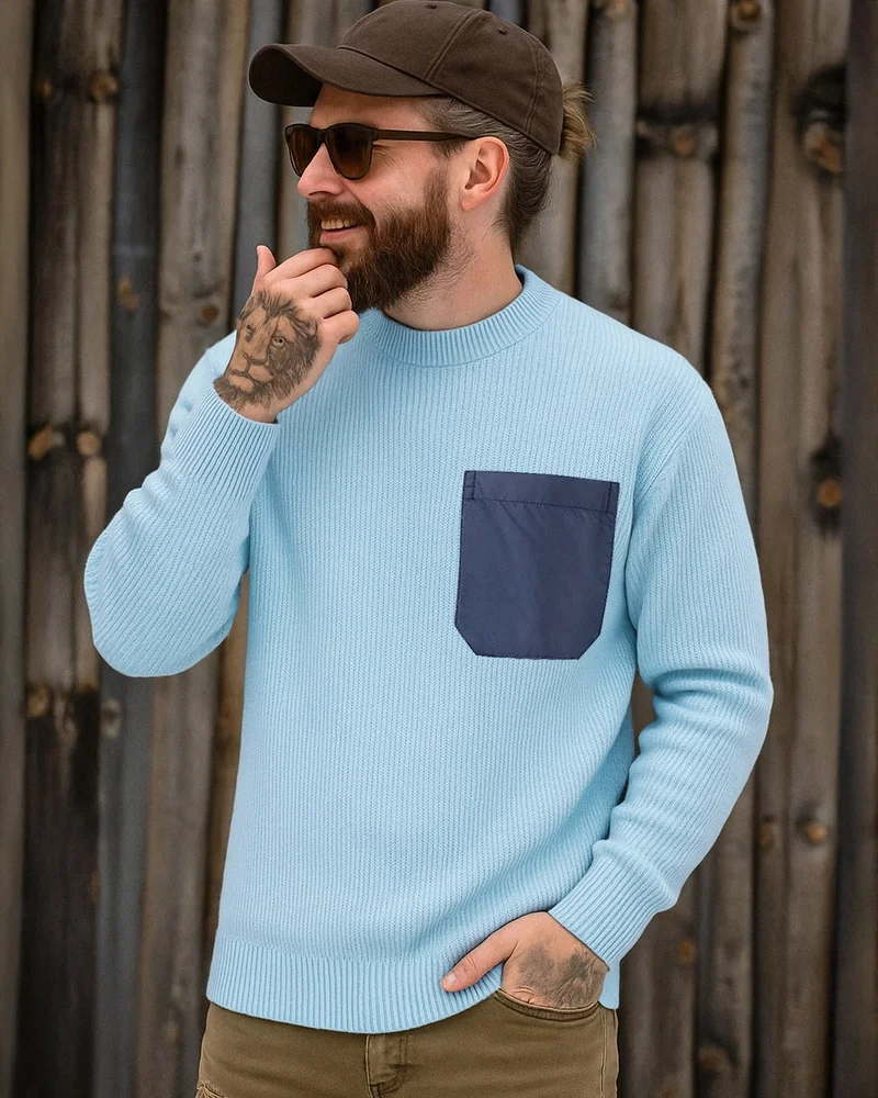 bewakoof Men's Blue Oversized Sweater